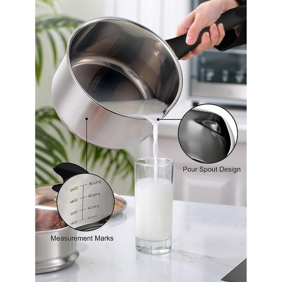 2 Quart Sauce Pan with Pour Spout Stainless Steel with Lid - Picture 3 of 7